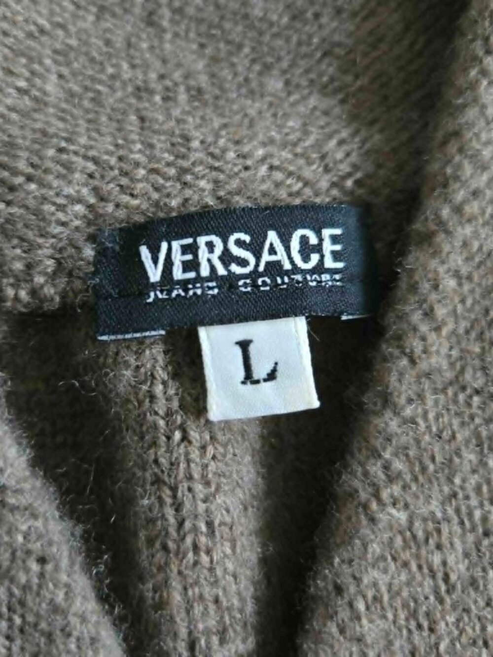 Versace Jeans Couture VJC Monogram 100% Merino Wool V-Neck Sweater Size L Vintag - Picture 3 of 13